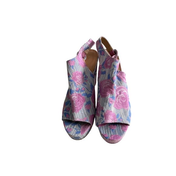 ASHLEY STEWART Rose Print Platform Slingback Heels Size 11W - Picture 4 of 12